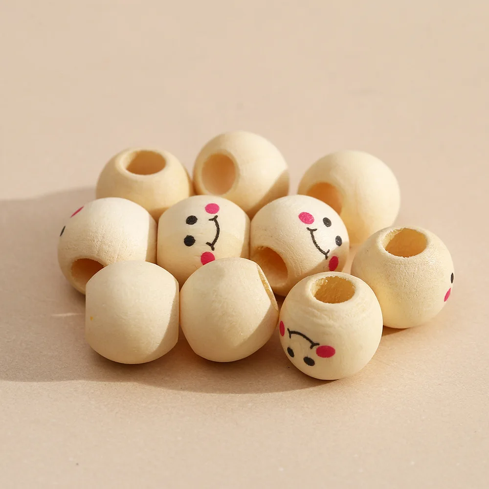 50pcs DIY Natural Wooden Beads 12mm Decor Halloween Garland Bulk Smile Child Jewlery