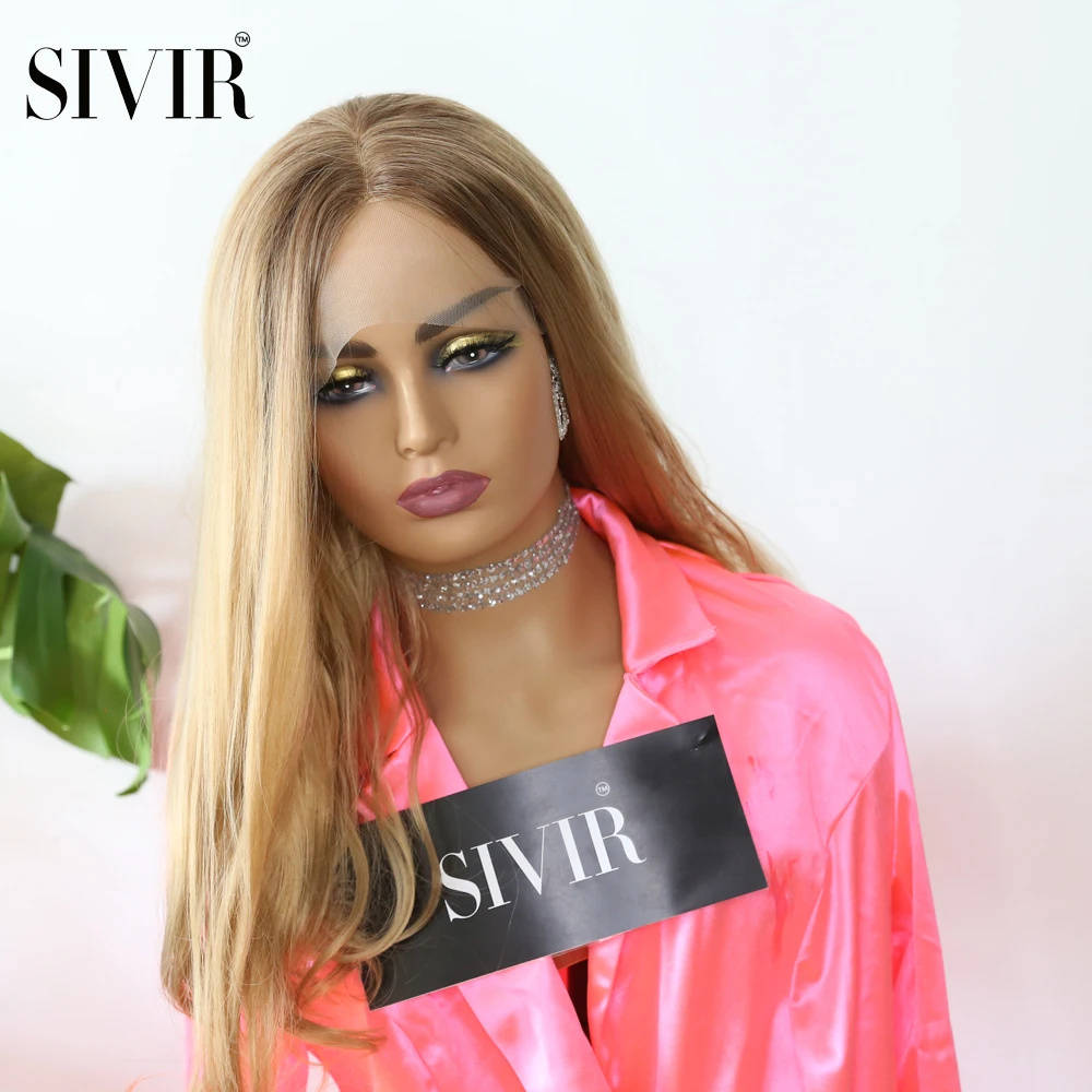 

Sivir Synthetic Soft Wigs For Women 20inches Side Part Lace Hair Ombre Blonde Color Glueless High Temperature Fiber Daily