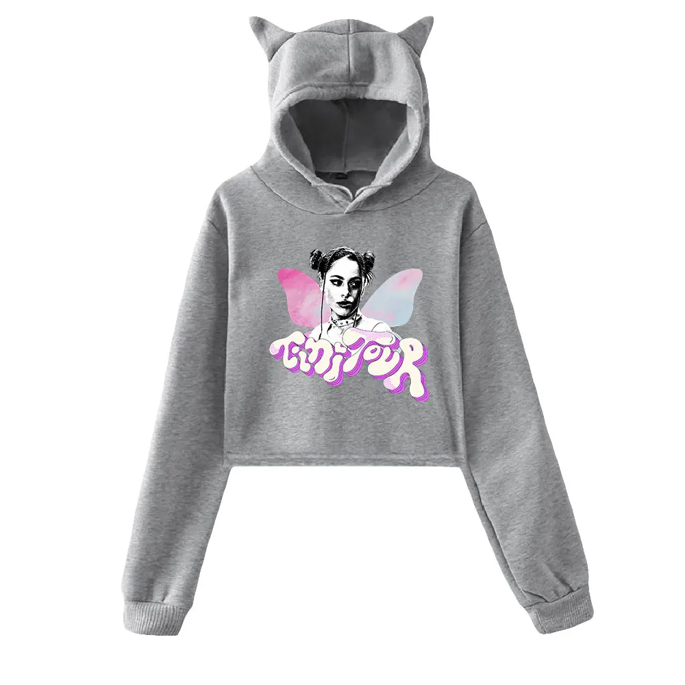 Moletom com orelhas de gato feminino, pulôver Mini Stoessel, moletons de manga comprida, top feminino, Tour, Merch, Roupas, 2023