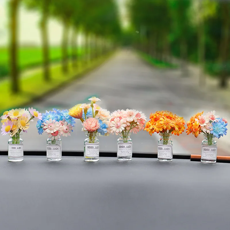 Miniature Ornament Accessories Romantic Simulation Flower Vase Daisy Rose Sunflower Rabbit Desktop Car Interior Cute Decor