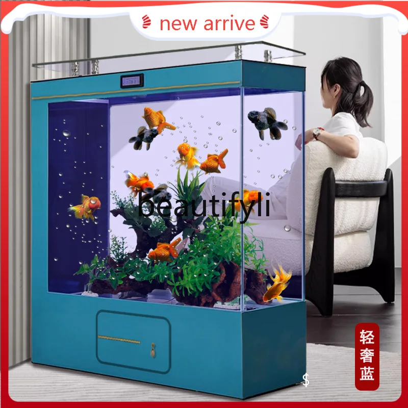 AFish tank living room screen floor-to-ceiling water-free ultra-white glass light luxury entrance partition aquarium H
