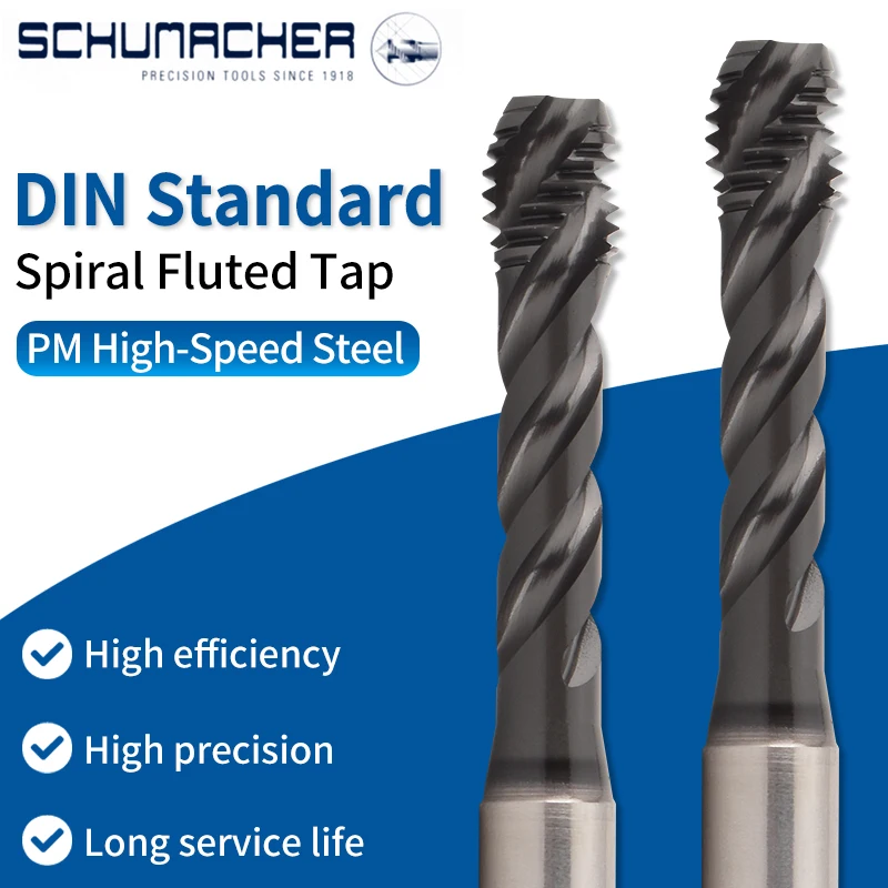 1PCS German SCHUMACHER HSSE-PM DIN Standard Spiral Fluted Tap M3 M4 M5 M6 M8 M10 Machine Thread Tap For Ductile iIron Cast Steel