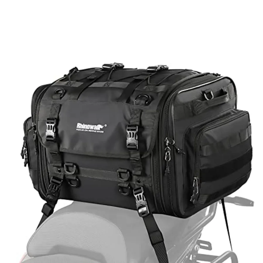 Bolsa de Sillín para Motocicleta, Bolsa Trasera Impermeable y Expandible, Maleta de Viaje para Motociclistas, 60L, Negra