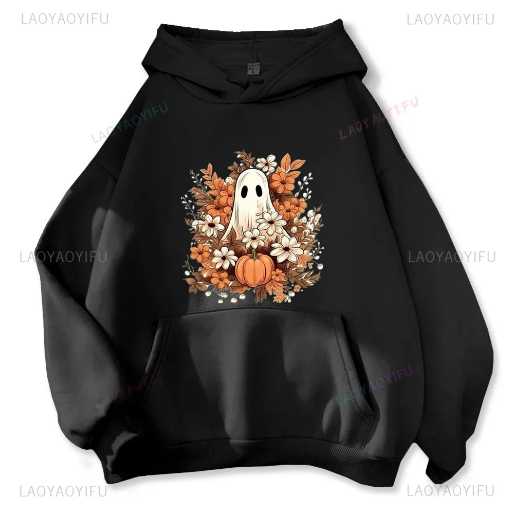 Funny Ghosts Pumpkin Lamp Hallowmas Kawaii Graphic Hoodie Warm and Windproof Harajuku Casual Fashion Cute Cartoon Couple Hoodies