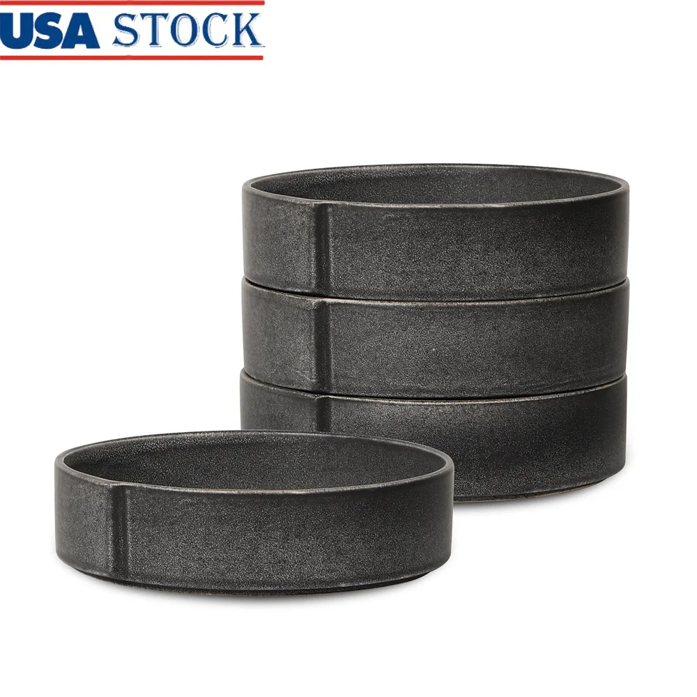 

4-Piece Stoneware Pasta Bowl Set Unique Textured Design Durable Charcoal Kitchen Tableware Service 4 Casual Dining Artistry