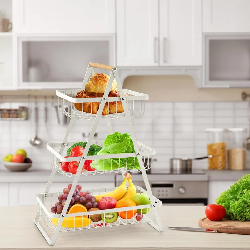 3-Tier Countertop Fruit Basket - Portable, Multi-Use Kitchen Organizer For Fruits, Vegetables, Bread, Snacks