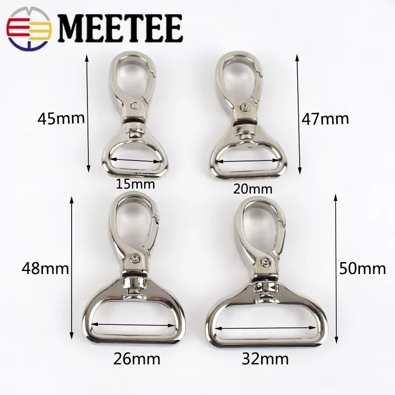 Meetee 10/20pcs 15/20/26/32mm Luggage Hardware Accessory Metal Snap Buckle Bag Strap Swivel Clasp Lobster Hook DIY Keychain Clip