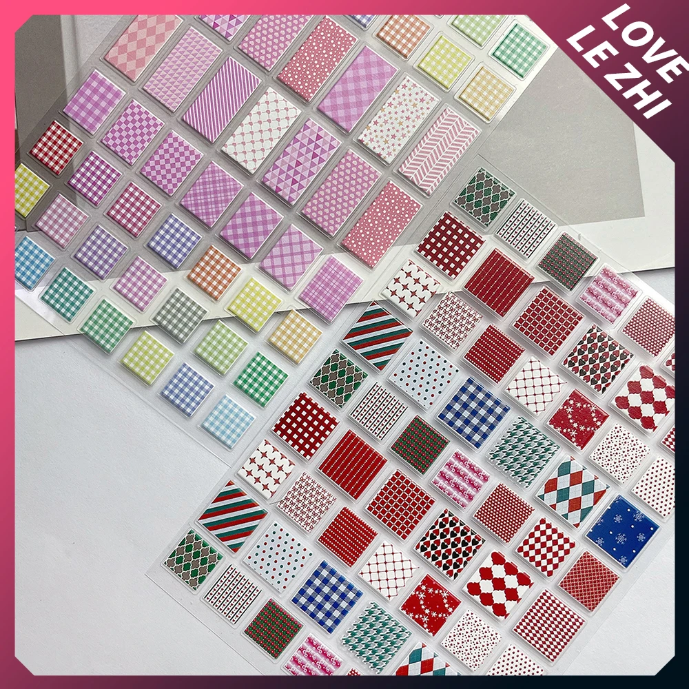 

Kawaii Exquisite Grid Squar Rectangle Nail Art Sticker Retro Colorful Streak Rhomboid Style Self Adhesive Nail Decoration Decals