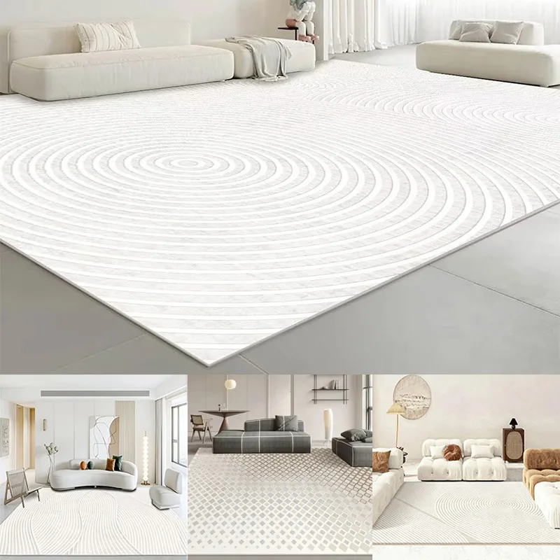 

Modern White Minimalism Large Living Room Carpet Light Luxury Beige Decoration Bedroom Carpet Soft Lounge Rug Washable Floor Mat