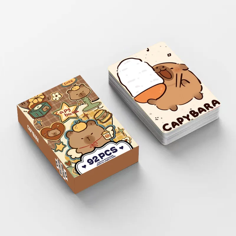 92Pcs Kawaii Double-sided Capybara Photocards Cartoon Capybara Glitter Lomo Cards Kids Gift HD Collection Cards