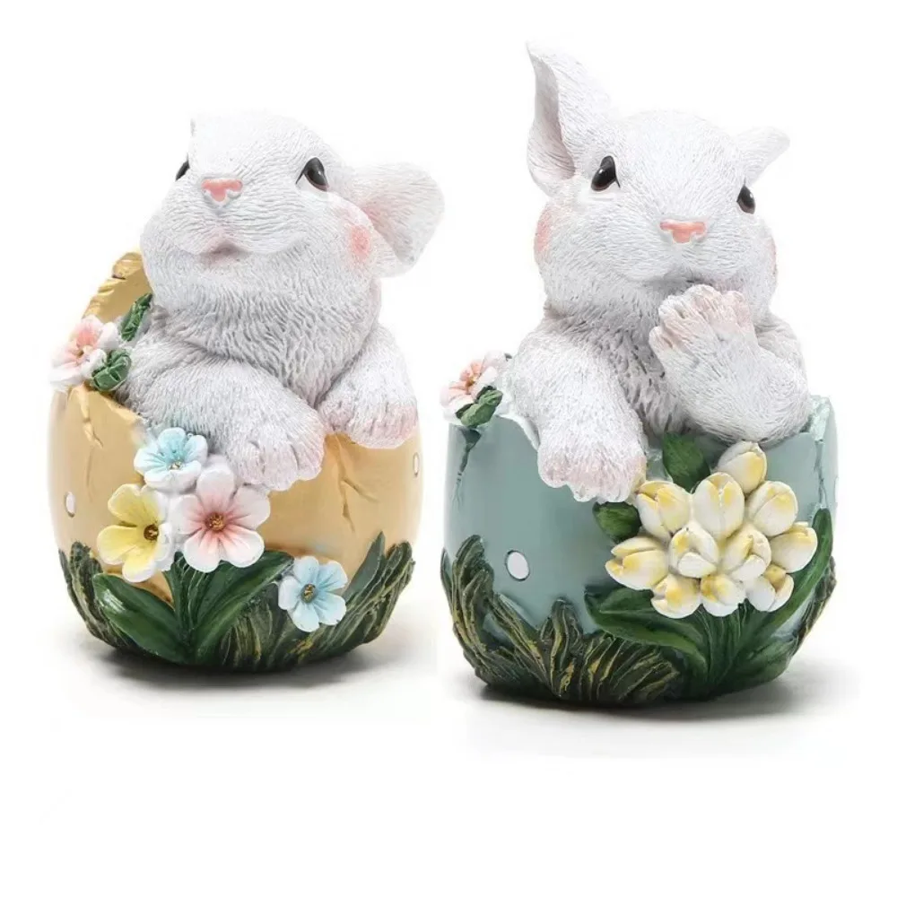 

2025 Easter Bunny Figurines Set of 1- Easter Decortions Hand-Painted Resin Rabbit Decorations with Carrots and Easter Egg