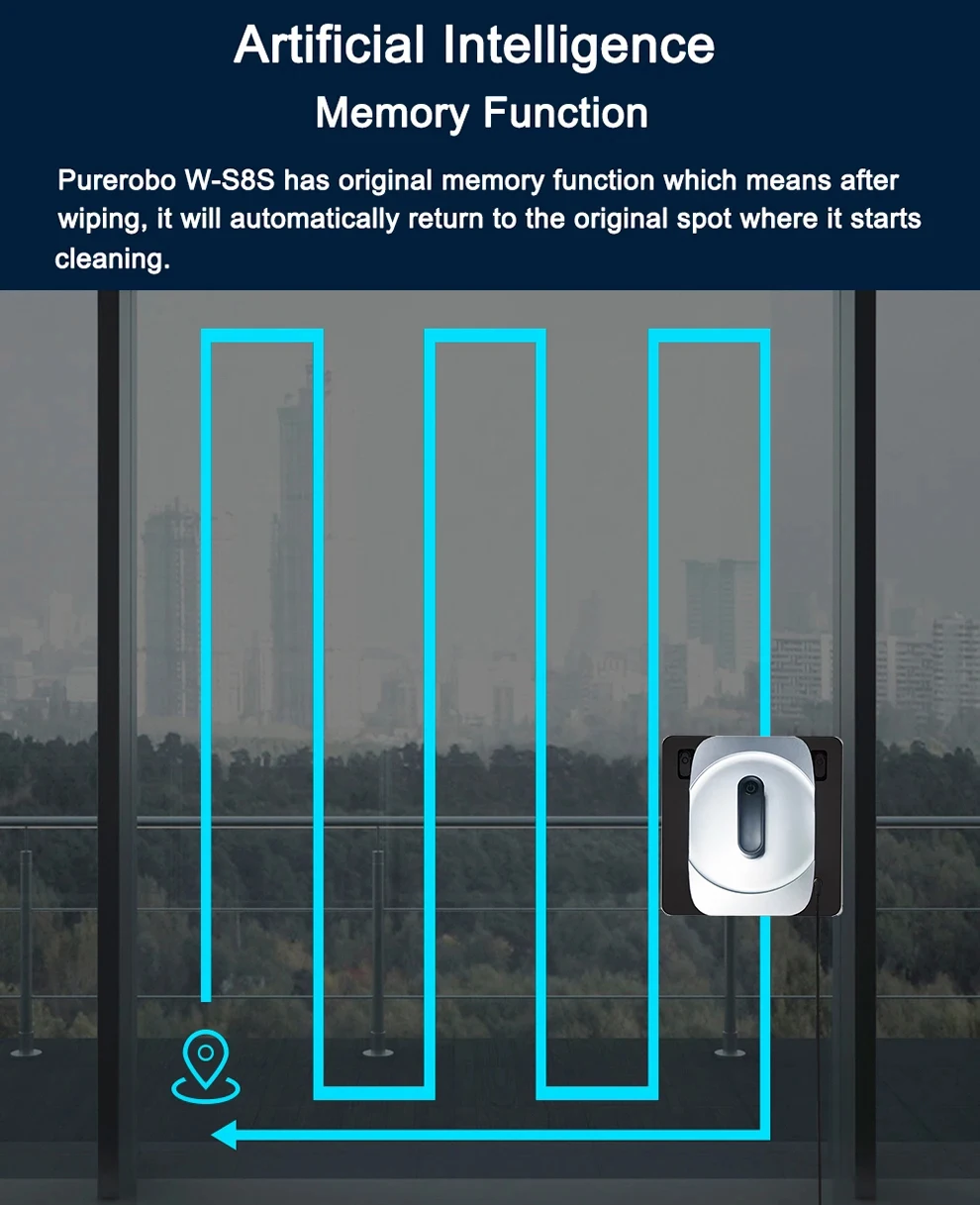 Purerobo W-S8S Fensterputzroboter mit APP, Staubsauger, Fensterreinigungsroboter, elektrischer Glasreiniger für Zuhause, Reinigungsroboter für Gläser – Detail 9