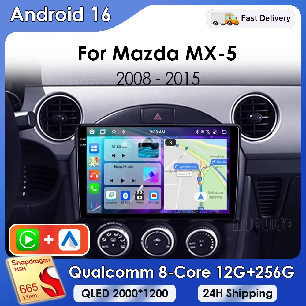 Android 16 Carplay Auto para Mazda MX-5 MX5 MX 5 NC 2005 - 2015 Radio de coche Reproductor multimedia de video Navegación GPS Cámara 360 WIFI
