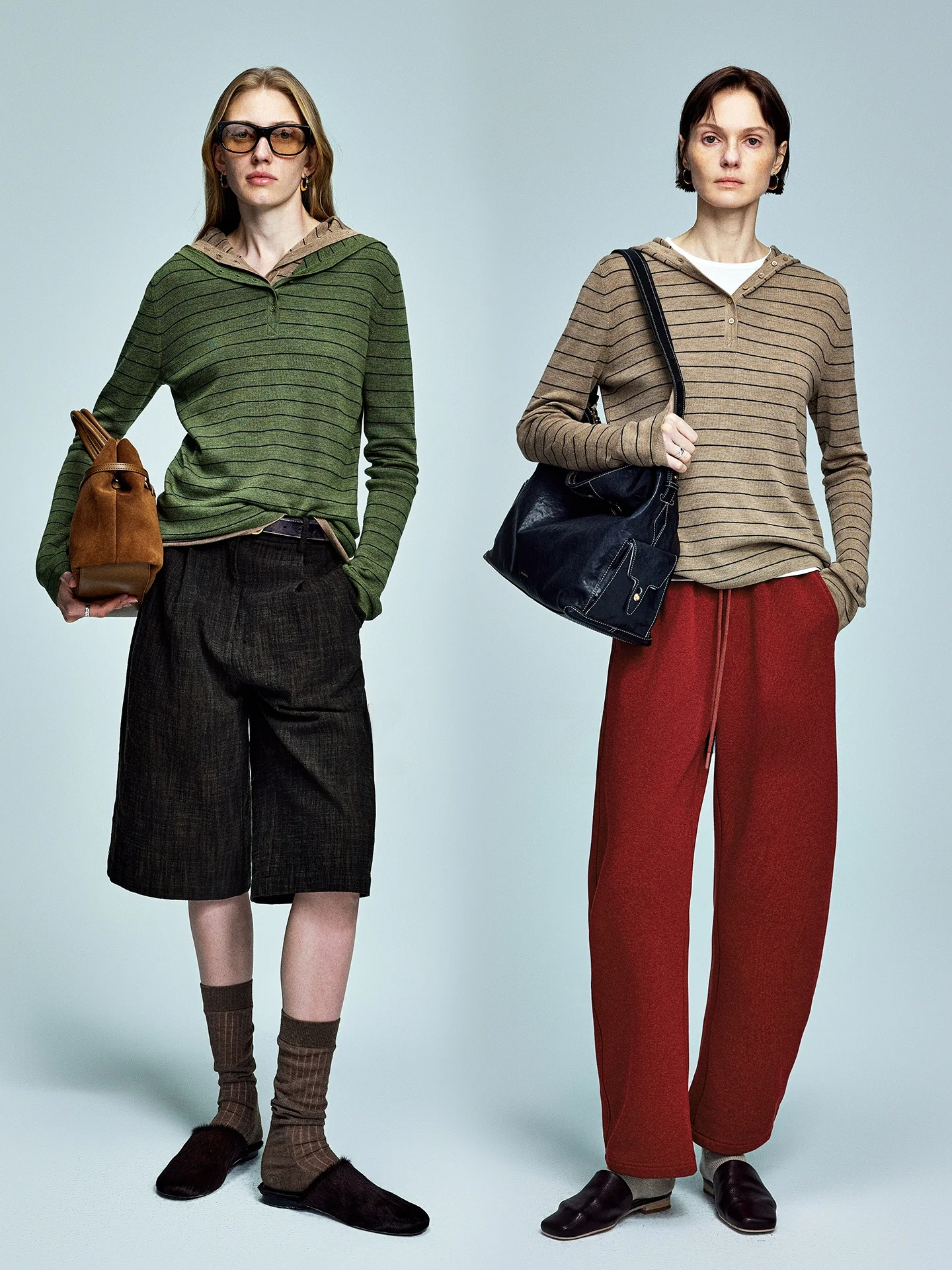 

UZZO 00% Merino Wool Knitted Hat Casual Striped Henry Collar Hoodie Women's Comfortable Breathable Long Sve Knitwear