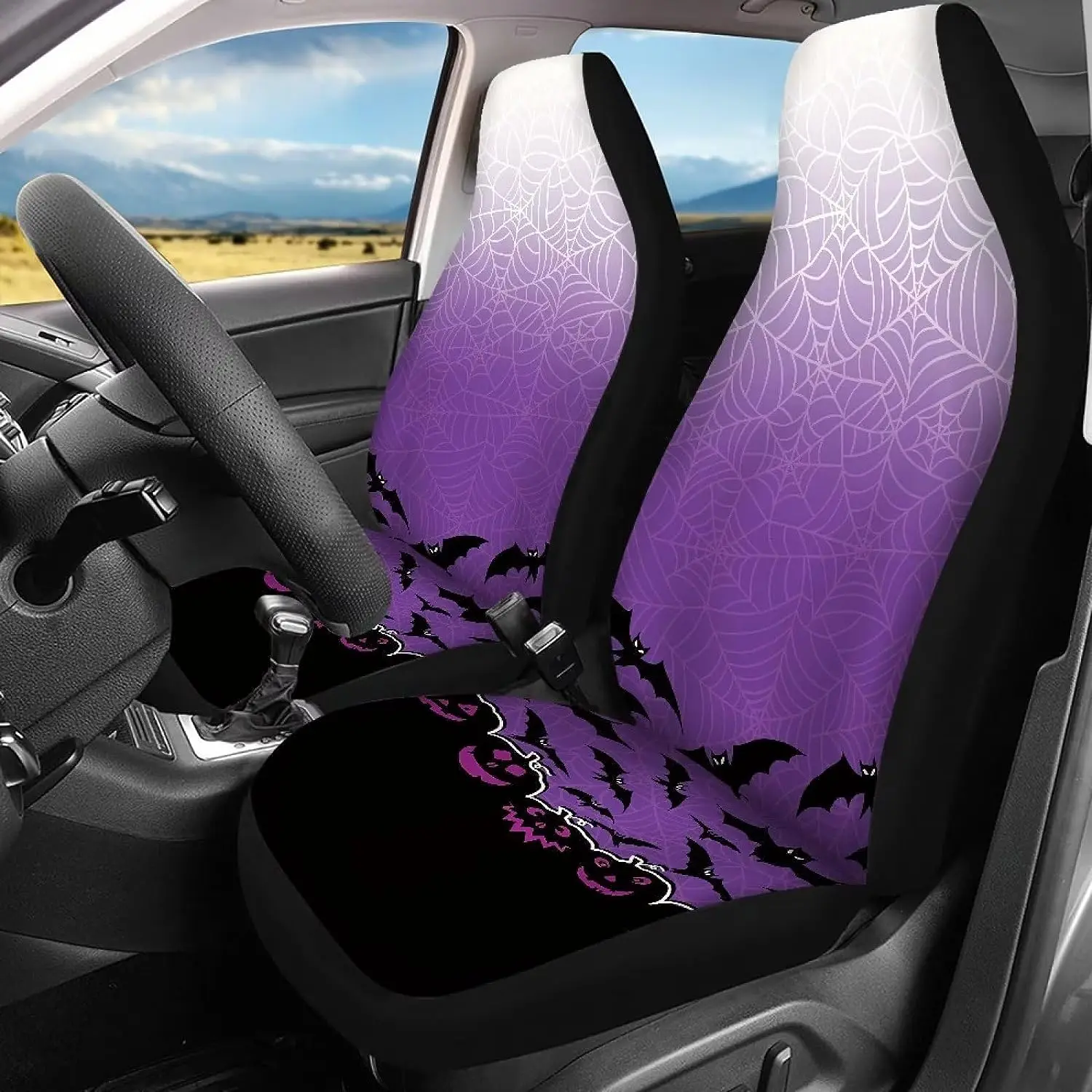 

Halloween Purpel Dark Bat Car Seat Cover Personalized Print Universal Fit for SUV Truck 2pc Breathable Car Seat Protector