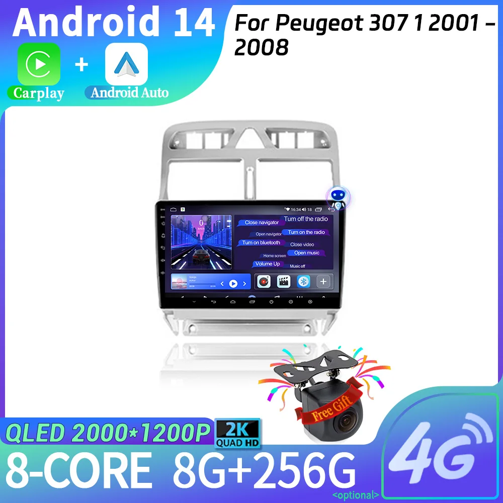 

Car Radio For Peugeot 307 1 2001 - 2008 Android 14 Multimedia Navigation Wireless Carplay Stereo Screen