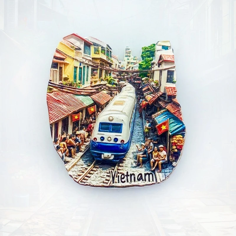 Vietnam Street Train Fridge Magnet - Charming 3D Hanoi Cityscape Unique Asian Travel Souvenir Gift for Home & Office Decor
