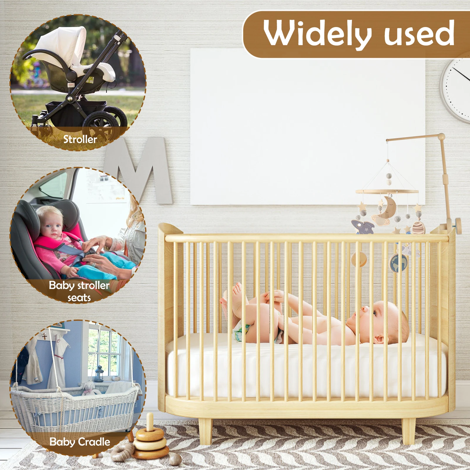 Baby Crib Mobile Arm Wooden Crib Mobile Holder Non-Skid DIY Baby Crib Mobile Holder for Crib Nursery Decor Infant Toy