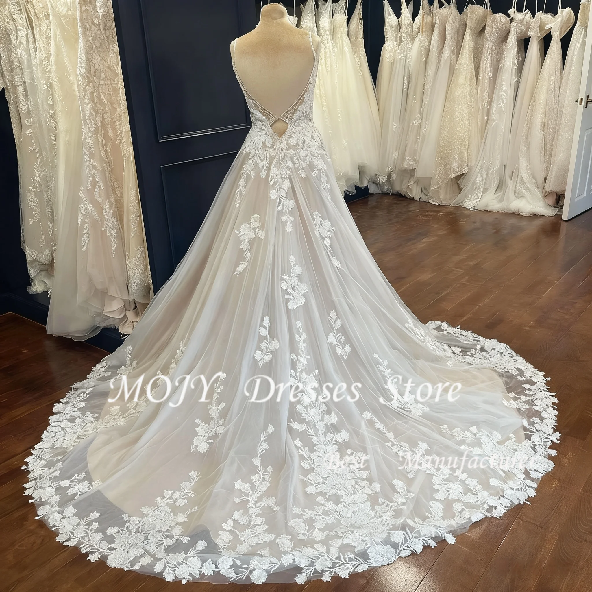 Mojy Abiti da sposa moderni per donna senza maniche senza spalline 2024 Tulle da sposa A-line Abiti da Noiva realizzati su ordinazione