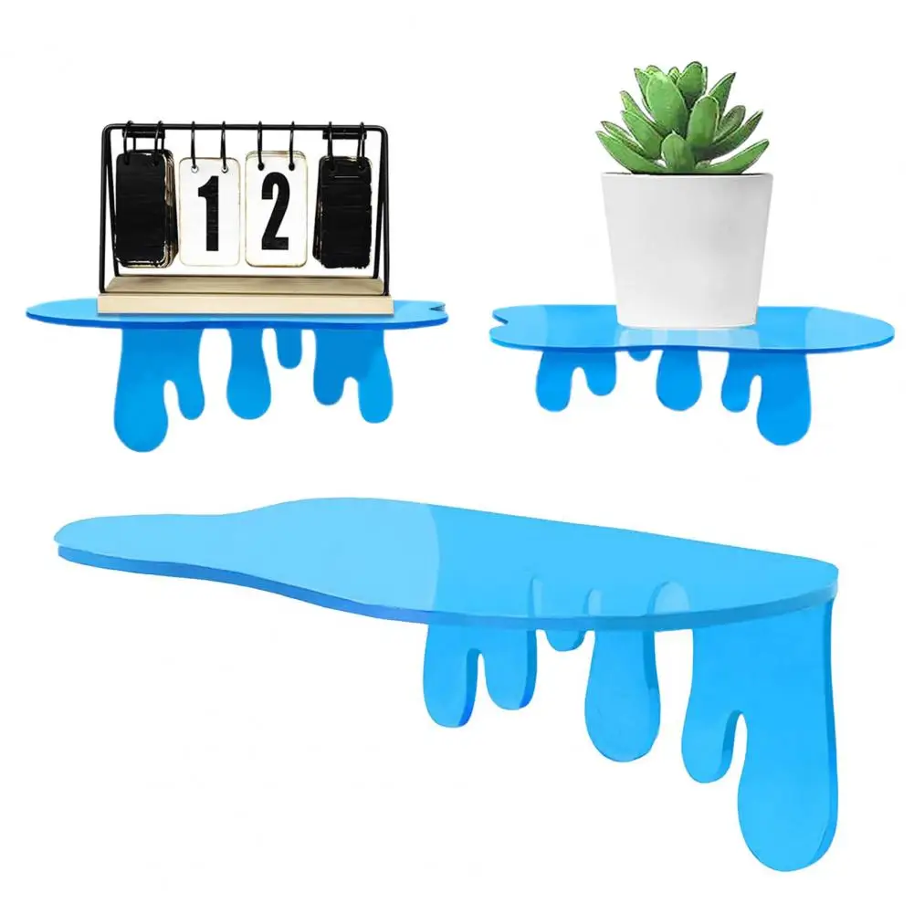 Wall Mount Storage Rack Acrylic Small Wall Shelf Strong Load-bearing Blue Wall Mount Storage Organizer Corner Display Shelf