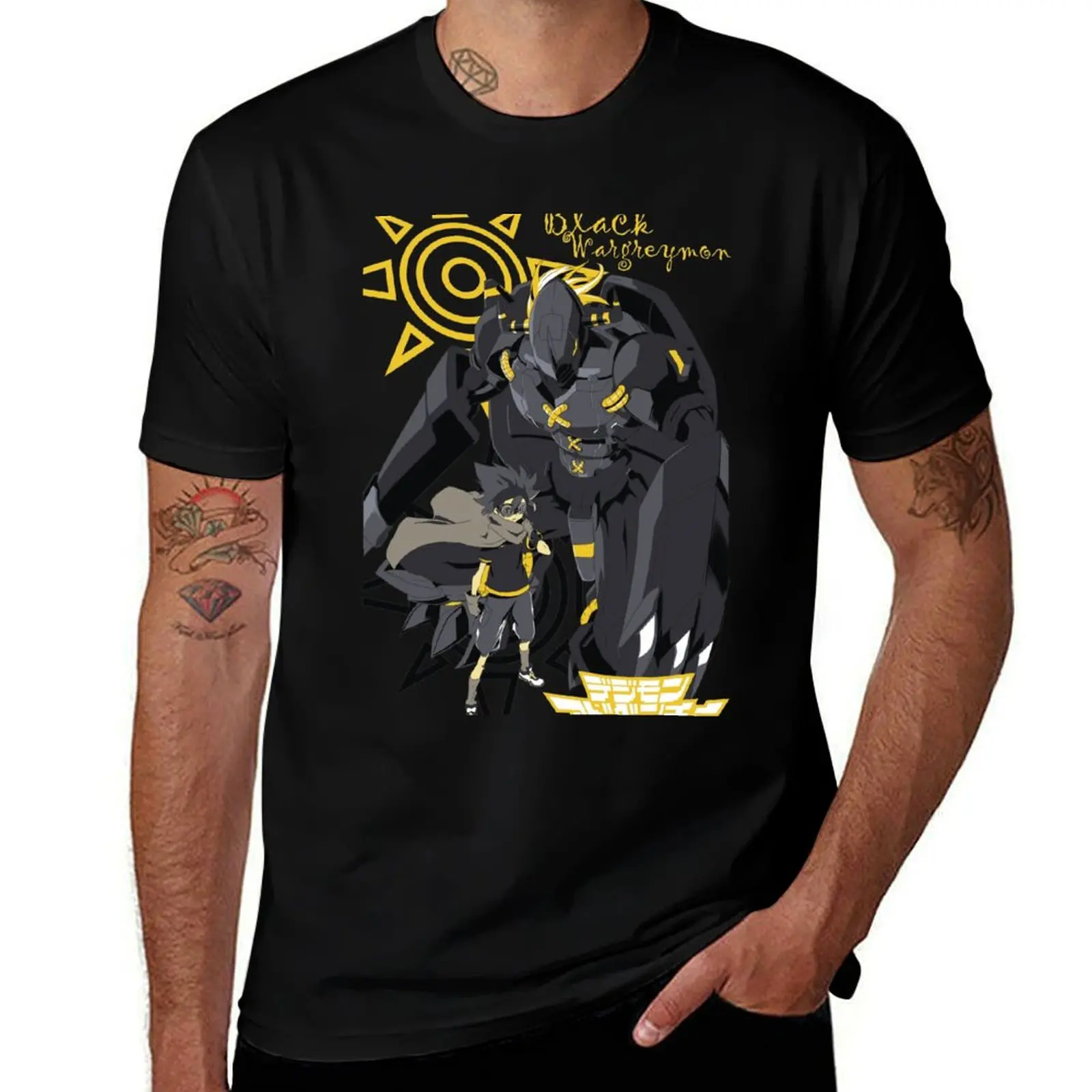 Black Wargreymon T-Shirt Basic Plain Short Sleeve Crew Neck Tee T-Shirt