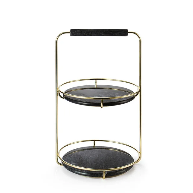 Luxury Two-Tier Black Marble Tray for Home Decor Party Accessory Cupcake Stand Cosmetics Stand Makeup Stand Bathroom Sets