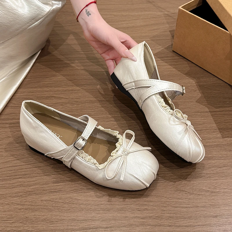 French-style Vintage Bow Shallow-mouth Height-increasing Single Shoes for Women, New Model, Versatile with Skirts, Fairy Style