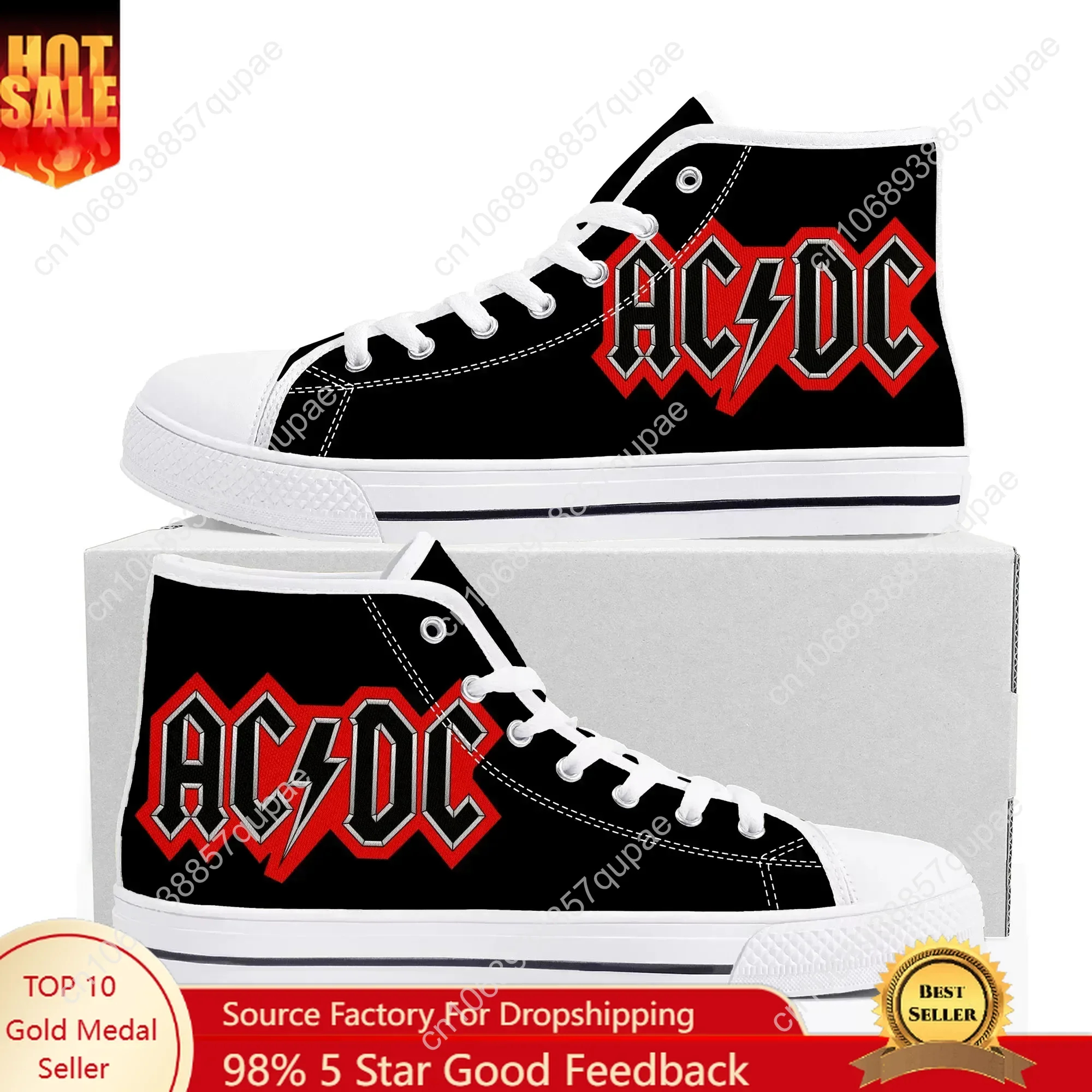 

A-AC Rock Band D-DC High Top Sneakers Men Womens Teenager Canvas Casual Couple Shoes High Quality Custom Made Shoe White