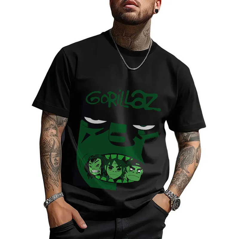 Gorillaz Virtual Rock Band Graphic T‑shirt Unisex Vintage Y2K Tee Hip Hop Streetwear 0824 Casual Cotton Tops S-6XL Fan Gift