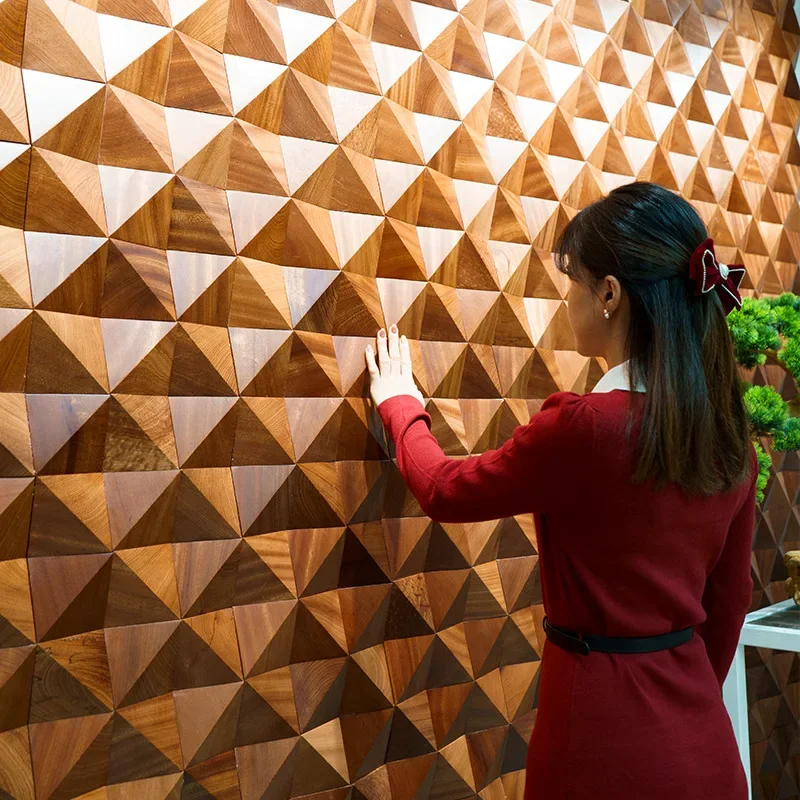 Acoustic diffusion plate three-dimensional rhombus shabili solid wood mosaic living room live stream