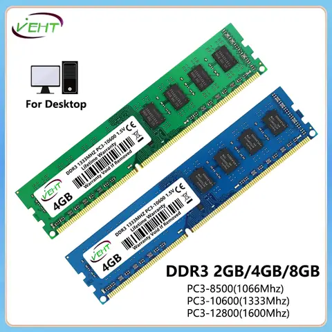 Mémoire de bureau DDR3, 2 go, 4 go, 8 go, Ram PC3 1066 1333, 1600Mhz, 1.5V, 240 broches, DDR3, 8500, 10600, 12800 DIMM, sans ECC, pour ordinateur