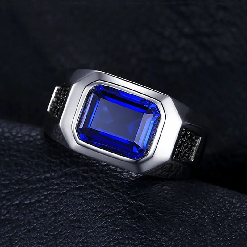 BOCAI New 100% Pure S925 Silver Jewelry Classic Dark Blue Cubic Zirconia 3A Personalized Atmosphere Punk Trend Men\'s Ring