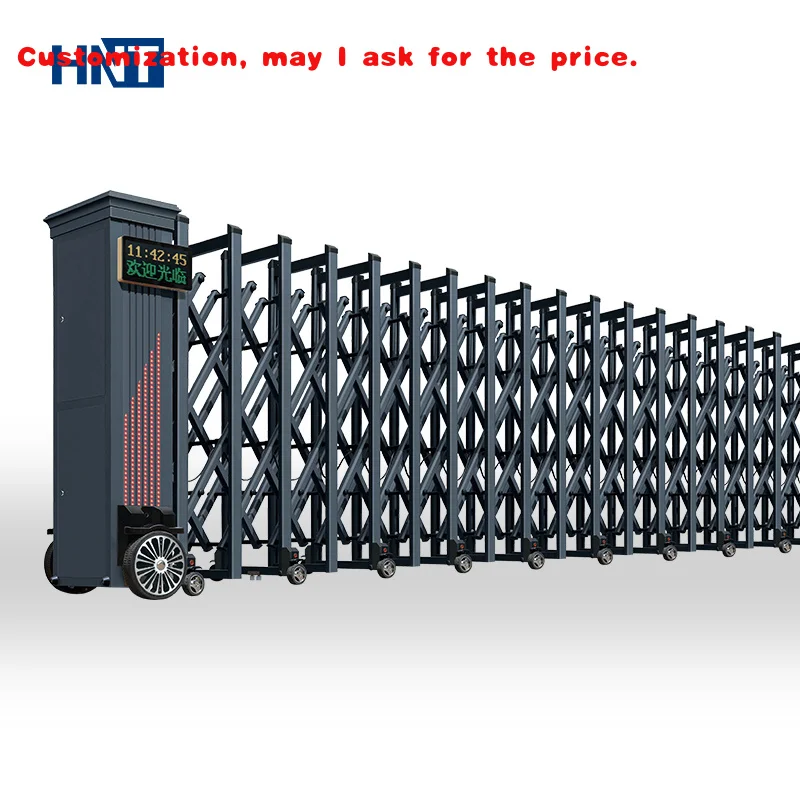 custom.HNT Aluminum Automatic Industrial Folding Gate Motorized Telescopic School Security Front Fence Retractable Gate
