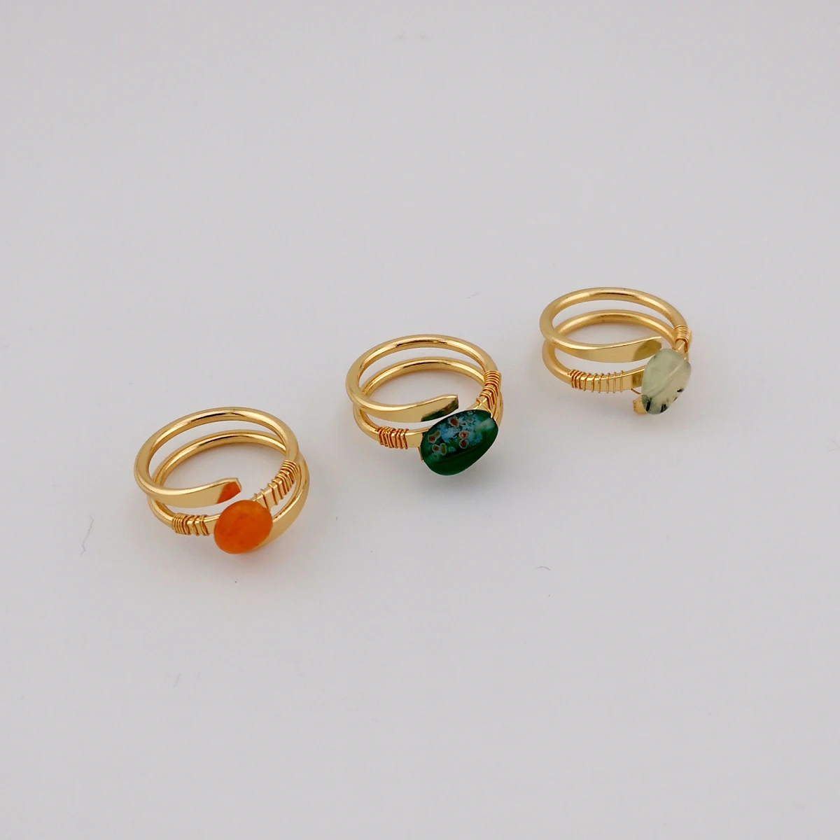 Bohemian Handmade 3 Pcs Natural Raw Stone Rings Set For Women