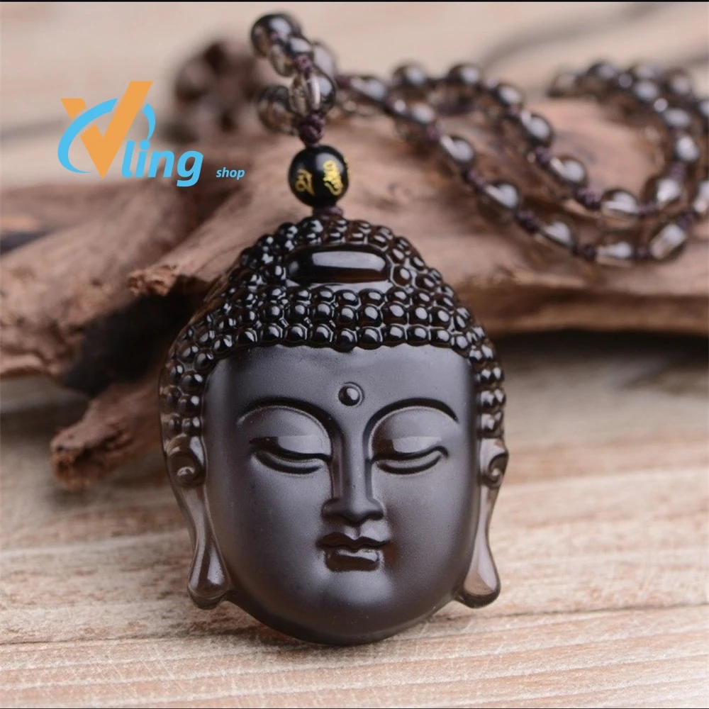 

Natural Ice Obsidian Buddha Head Pendant Necklace Women Men Healing Jewelry Black Jades Buddha Charms Necklace Lucky Amulet Gift