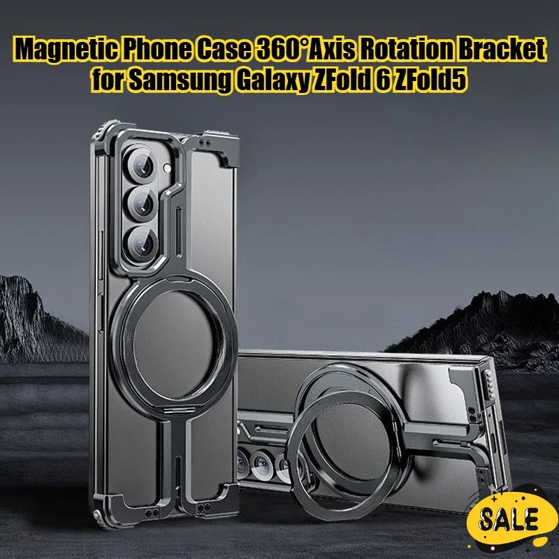 

Aluminium Alloy Magnetic Phone Case for Samsung Galaxy ZFold 5 ZFold6 Slim Frameless Bumper 360°Axis Rotation Bracket Anti-drop