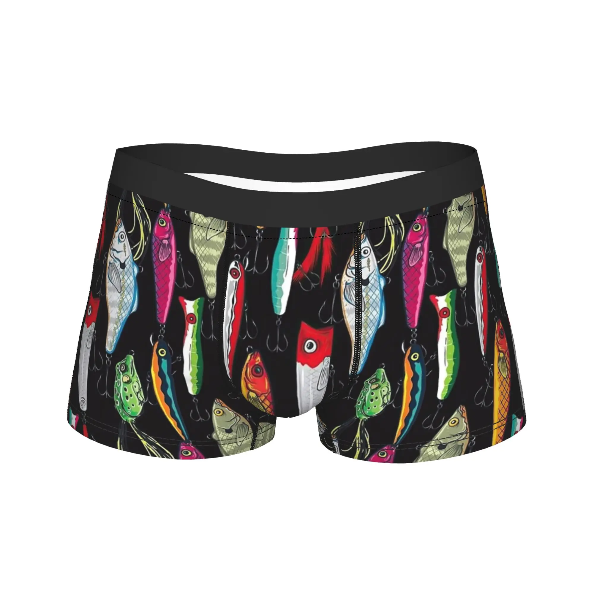 Fish Bait Underwear Colorful Printed Fish Fishing Pattern Men Boxer Brief Funny Boxershorts High Quality Large Size Underpants