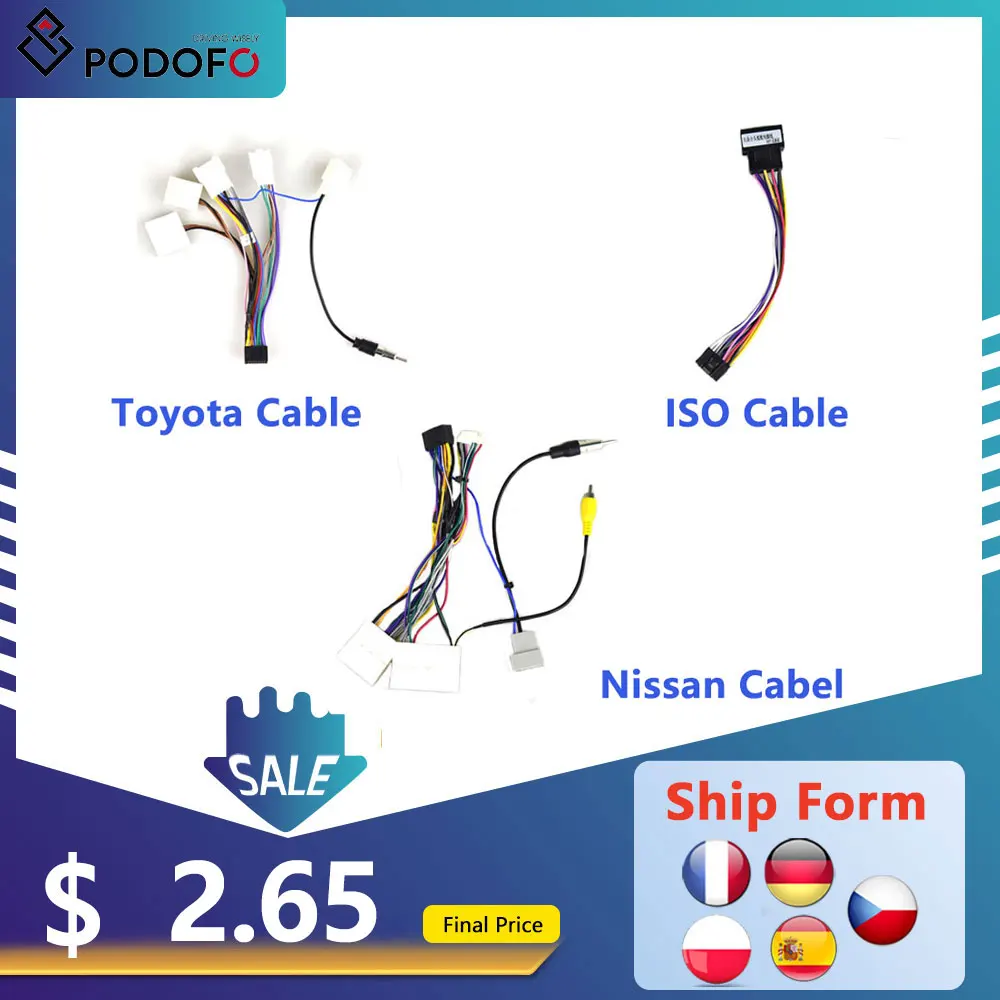 Podofo Android radio Car Accessories Wire Wiring Harness Adapter Connector Plug Universal cable For Focus Kia Nissian Toyota