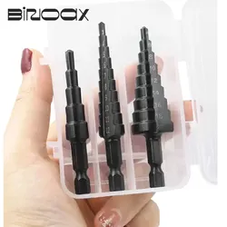 Juego de brocas escalonadas de nitruro HSS, 3 piezas, Broca escalonada de ranura recta, 3-12mm, 4-12mm, 4-20mm
