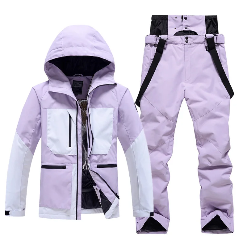 

-30℃ Ski suit adults Snow Couples dress Purple pink blue black Warm white Jacket pants Snow prevention waterproof windproof