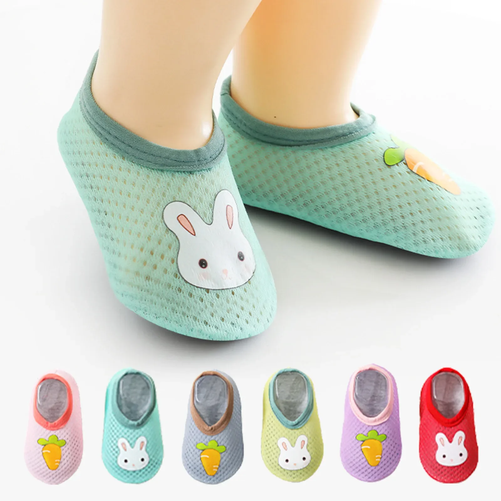 

1-3Y Baby Kids Boys Girls Cartoon Animal Prints Rabbit Carrot Shoes Breathable Indoor Outdoor Socks Non-Slip Barefoot Shoes