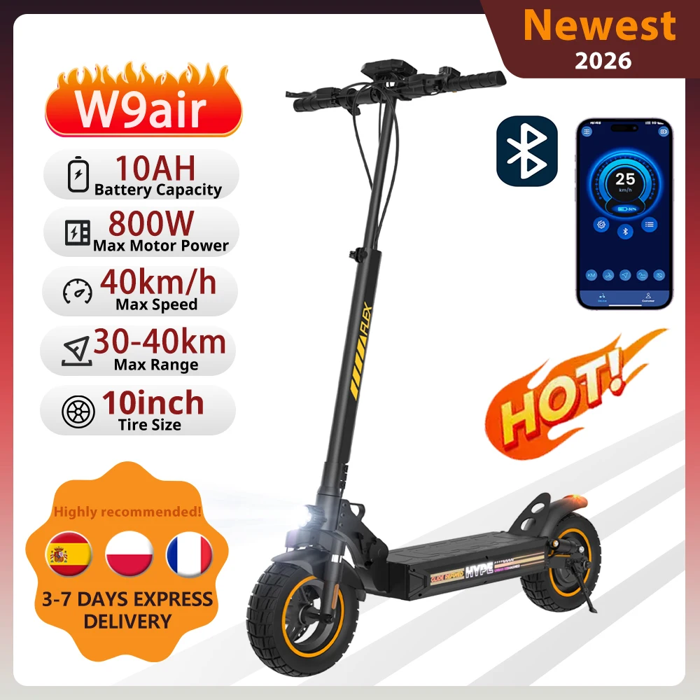 Trottinette électrique W9Air 800W pour adultes, 48V10Ah, pneus tout-terrain de 10 pouces, trottinette électrique pliable, autonomie de 40 km, frein à disque double, écran intelligent
