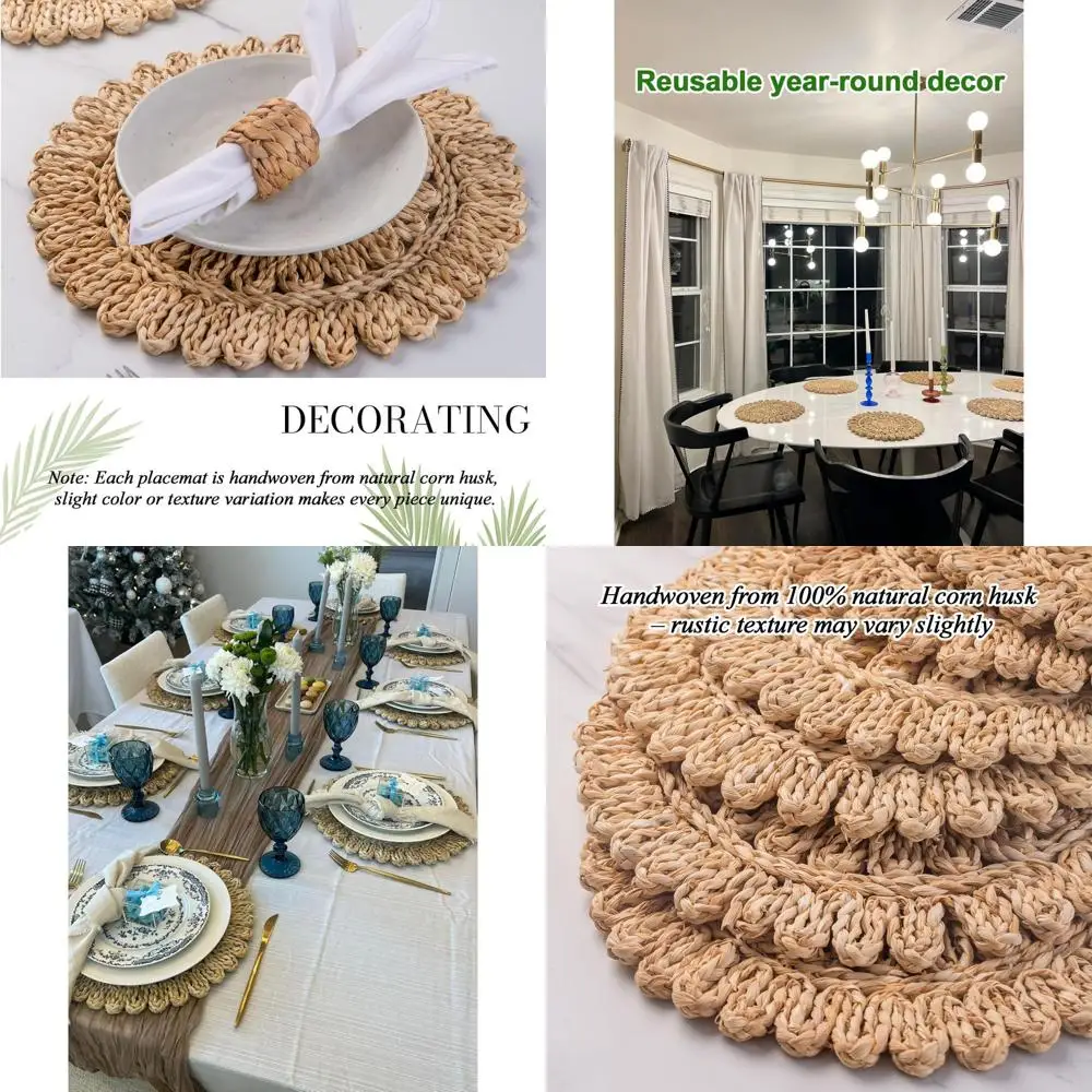 

Set of 8 Bohemian Woven Rattan Table Mats | 13.8 (35.1 cm) Round Corn Husk Coasters | Ideal for Cottage, Hydrangea, Weddings, Pa