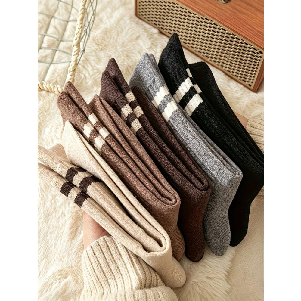 Women's Maillard Color Series Long Socks,Stripe Mid-Calf Socks,Fashionable and Versatile Women's Socks,Autumn-Winte Women's Sock