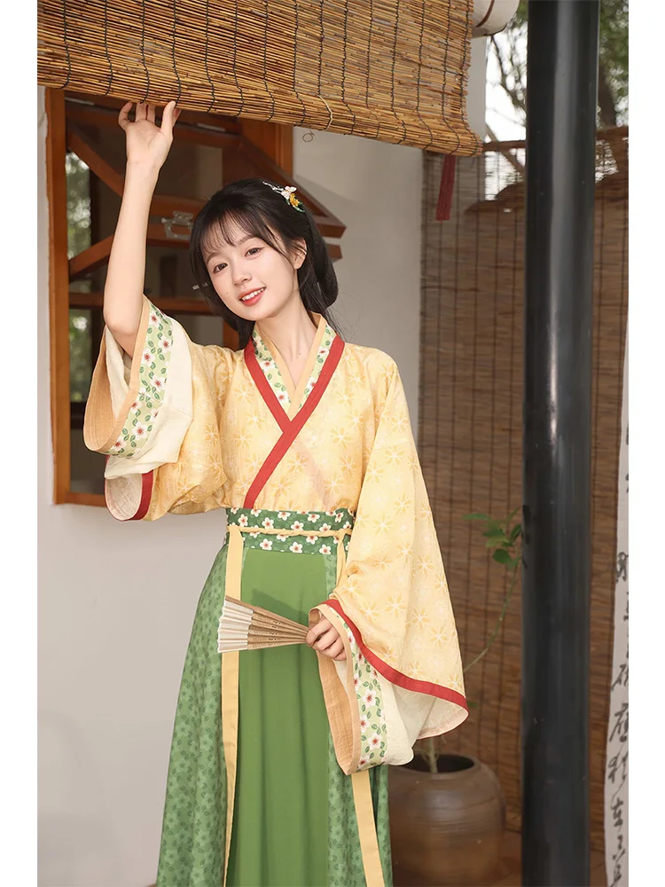 Original Hanfu Set een Weeds Jin Dynas Print Matching Inner And Outer ort T Tops with Skirt Daily Wear Spring Colle...