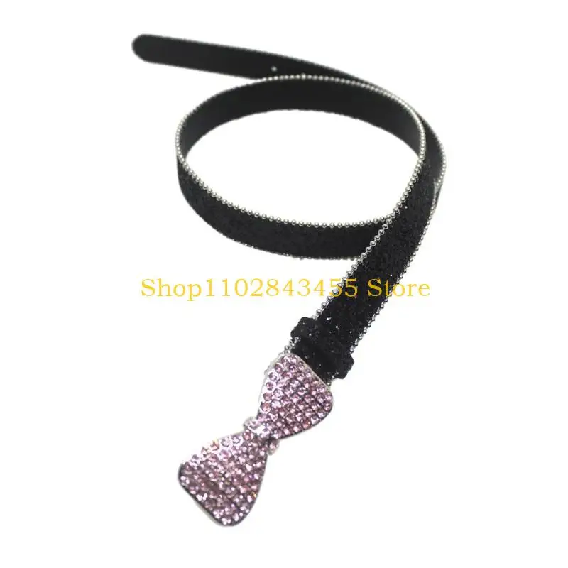 حزام جلدي للسيدات من 49MC، حزام خصر جلدي مع إبزيم من أحجار الراين لسراويل الجينز، الطول 41.3 بوصة