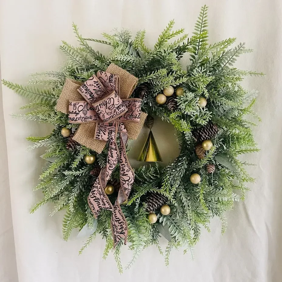 Christmas Pine Cone Pine Needle Simulation Wreath Christmas Pendant & Drop Ornaments Home Door Decoration Party Decor