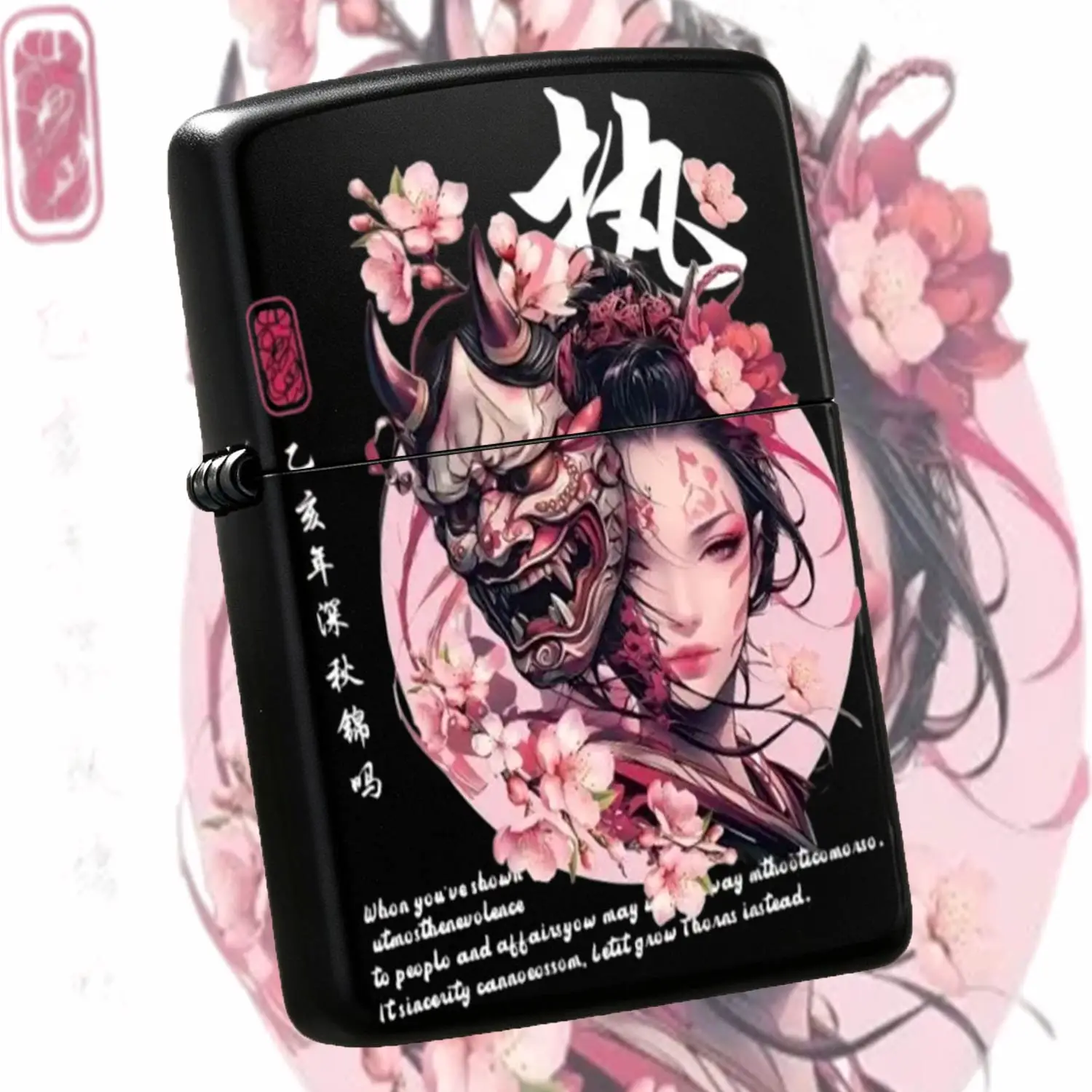 Japanese Style Hannya Geisha Cherry Blossom Themed Lighter, Trendy Retro Ornate Portable Accessory, Aesthetic Creative Decorative Collectible, Delicate Practical Present For Holiday Gifting Daily Use All Scenarios A Humorous And Interesting