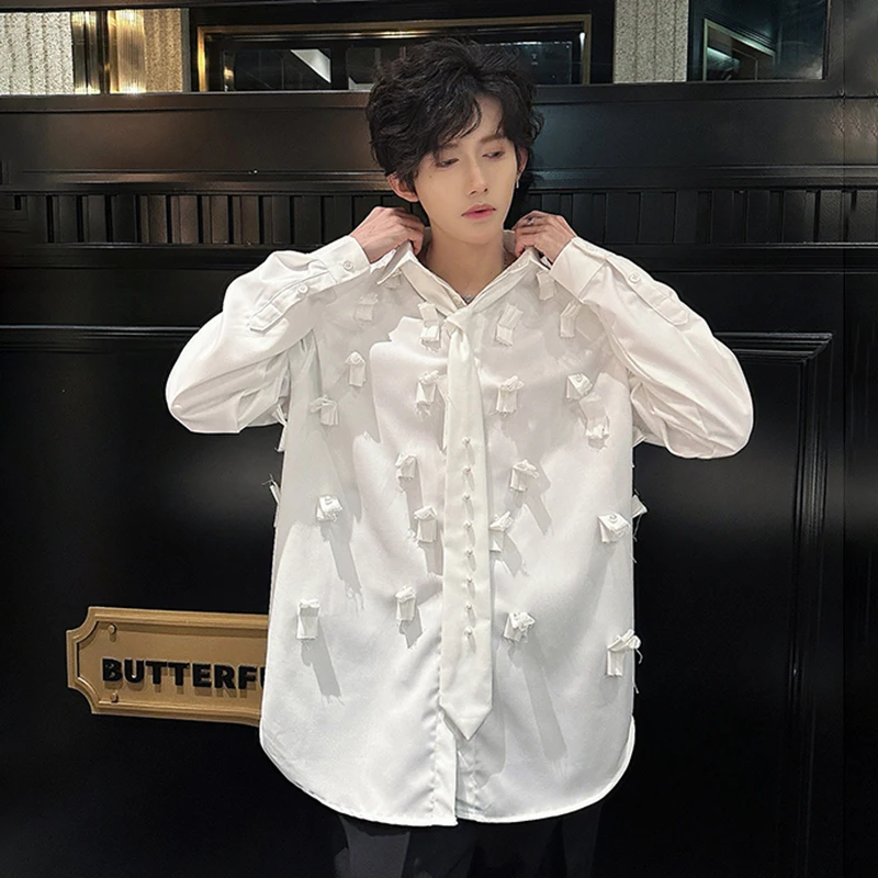 WTHT Fashion Men's Heavy Industy Patchwork Tie Design Casual Shirts Trendy Turn Down Collar Loose Tops Male 2025 Summer 2A1246