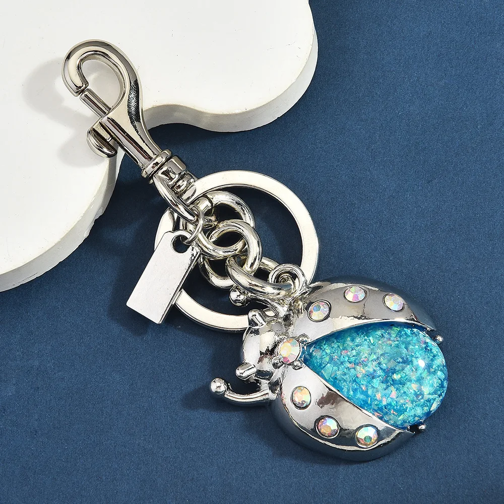 Exquisite Sparkling Ladybug Colorful Water Diamond Simulation Car Keychain Bag Pendant Small Gift Decoration